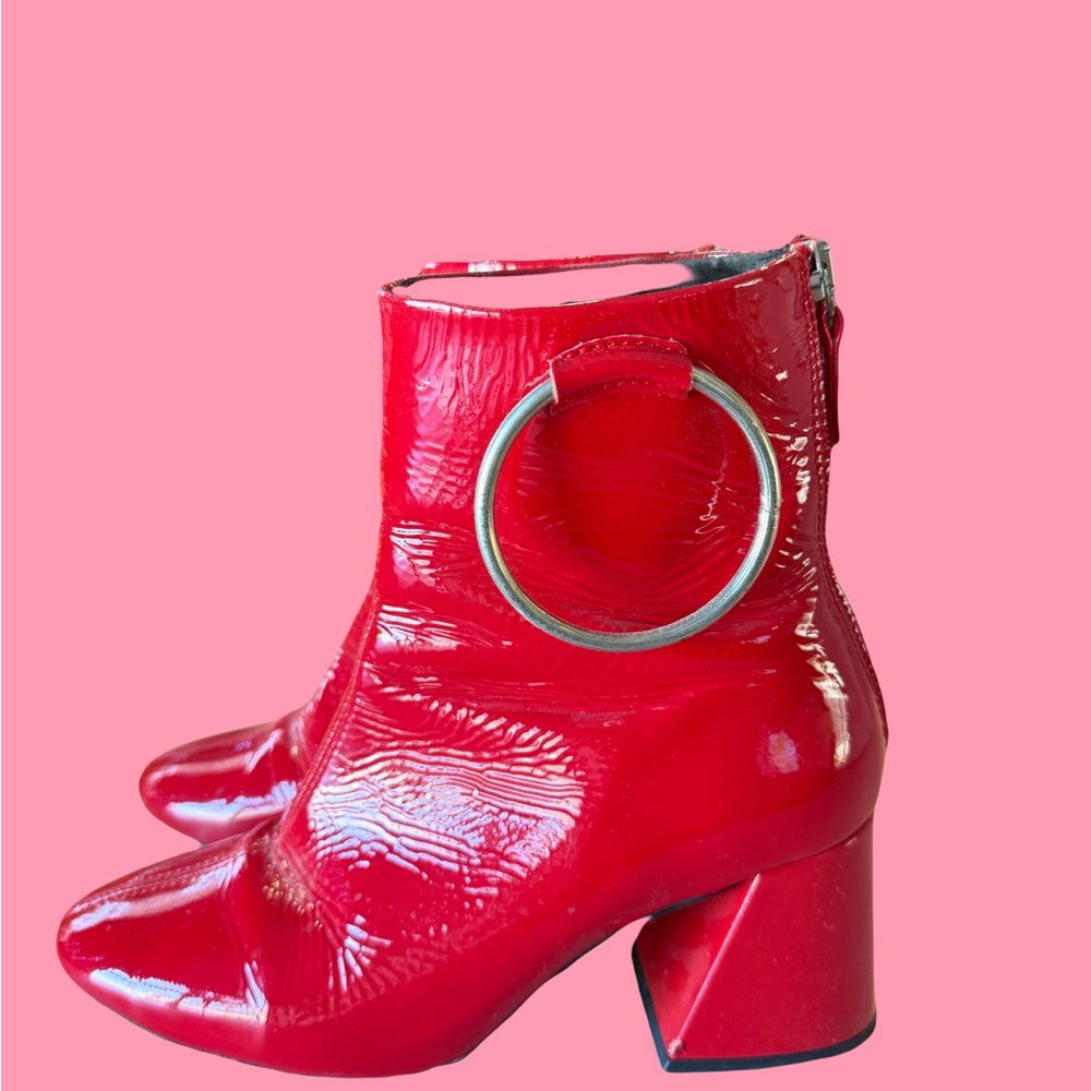 Red Ankle Boots with Silver Accent